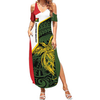 Personalised PNG Eastern Highlands Family Matching Summer Maxi Dress and Hawaiian Shirt Bird of Paradise Tattoo Flag Motif LT9 Mom's Dress Green - Polynesian Pride