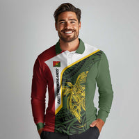 Personalised PNG Eastern Highlands Long Sleeve Polo Shirt Bird of Paradise Tattoo Flag Motif LT9 - Polynesian Pride