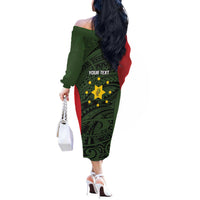 Personalised PNG Eastern Highlands Off The Shoulder Long Sleeve Dress Bird of Paradise Tattoo Flag Motif LT9 - Polynesian Pride