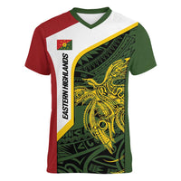 Personalised PNG Eastern Highlands Women V-Neck T-Shirt Bird of Paradise Tattoo Flag Motif LT9 Female Green - Polynesian Pride