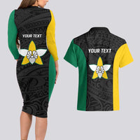 Personalised PNG Enga Province Couples Matching Long Sleeve Bodycon Dress and Hawaiian Shirt Bird of Paradise Tattoo Flag Motif LT9 - Polynesian Pride