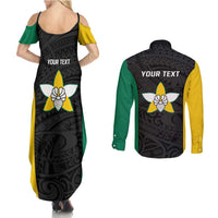 Personalised PNG Enga Province Couples Matching Summer Maxi Dress and Long Sleeve Button Shirt Bird of Paradise Tattoo Flag Motif LT9 - Polynesian Pride