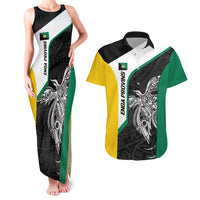 Personalised PNG Enga Province Couples Matching Tank Maxi Dress and Hawaiian Shirt Bird of Paradise Tattoo Flag Motif LT9 Green - Polynesian Pride