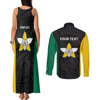 Personalised PNG Enga Province Couples Matching Tank Maxi Dress and Long Sleeve Button Shirt Bird of Paradise Tattoo Flag Motif LT9 - Polynesian Pride