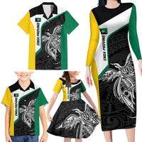 Personalised PNG Enga Province Family Matching Long Sleeve Bodycon Dress and Hawaiian Shirt Bird of Paradise Tattoo Flag Motif LT9 - Polynesian Pride