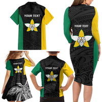 Personalised PNG Enga Province Family Matching Long Sleeve Bodycon Dress and Hawaiian Shirt Bird of Paradise Tattoo Flag Motif LT9 - Polynesian Pride
