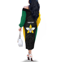 Personalised PNG Enga Province Family Matching Off The Shoulder Long Sleeve Dress and Hawaiian Shirt Bird of Paradise Tattoo Flag Motif LT9 - Polynesian Pride