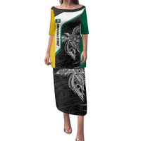 Personalised PNG Enga Province Family Matching Puletasi and Hawaiian Shirt Bird of Paradise Tattoo Flag Motif LT9 Mom's Dress Green - Polynesian Pride