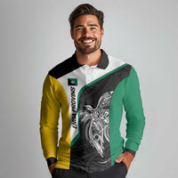 Personalised PNG Enga Province Long Sleeve Polo Shirt Bird of Paradise Tattoo Flag Motif LT9 - Polynesian Pride