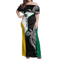 Personalised PNG Enga Province Off Shoulder Maxi Dress Bird of Paradise Tattoo Flag Motif - Polynesian Pride