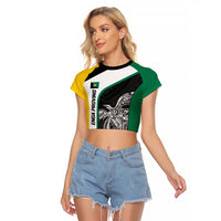 Personalised PNG Enga Province Raglan Cropped T Shirt Bird of Paradise Tattoo Flag Motif LT9 Female Green - Polynesian Pride