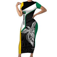 Personalised PNG Enga Province Short Sleeve Bodycon Dress Bird of Paradise Tattoo Flag Motif LT9 Long Dress Green - Polynesian Pride