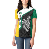 Personalised PNG Enga Province Women Polo Shirt Bird of Paradise Tattoo Flag Motif LT9 - Polynesian Pride
