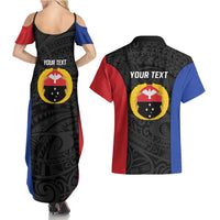 Personalised PNG Gulf Province Couples Matching Summer Maxi Dress and Hawaiian Shirt Bird of Paradise Tattoo Flag Motif LT9 - Polynesian Pride