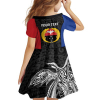 Personalised PNG Gulf Province Kid Short Sleeve Dress Bird of Paradise Tattoo Flag Motif LT9 - Polynesian Pride