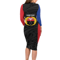 Personalised PNG Gulf Province Long Sleeve Bodycon Dress Bird of Paradise Tattoo Flag Motif LT9 - Polynesian Pride