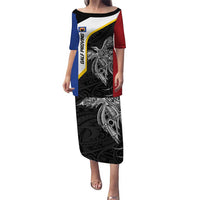 Personalised PNG Gulf Province Puletasi Bird of Paradise Tattoo Flag Motif LT9 Long Dress Black - Polynesian Pride