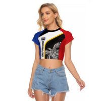 Personalised PNG Gulf Province Raglan Cropped T Shirt Bird of Paradise Tattoo Flag Motif LT9 Female Black - Polynesian Pride