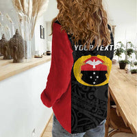 Personalised PNG Gulf Province Women Casual Shirt Bird of Paradise Tattoo Flag Motif LT9 - Polynesian Pride