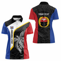 Personalised PNG Gulf Province Women Polo Shirt Bird of Paradise Tattoo Flag Motif LT9 - Polynesian Pride