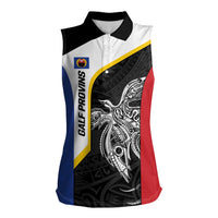 Personalised PNG Gulf Province Women Sleeveless Polo Shirt Bird of Paradise Tattoo Flag Motif LT9 Female Black - Polynesian Pride