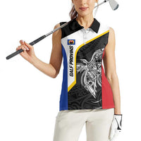 Personalised PNG Gulf Province Women Sleeveless Polo Shirt Bird of Paradise Tattoo Flag Motif LT9 - Polynesian Pride