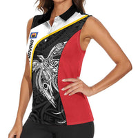 Personalised PNG Gulf Province Women Sleeveless Polo Shirt Bird of Paradise Tattoo Flag Motif LT9 - Polynesian Pride