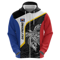 Personalised PNG Gulf Province Zip Hoodie Bird of Paradise Tattoo Flag Motif LT9 - Polynesian Pride