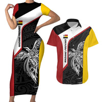 Personalised PNG Madang Province Couples Matching Short Sleeve Bodycon Dress and Hawaiian Shirt Bird of Paradise Tattoo Flag Motif LT9 Yellow - Polynesian Pride