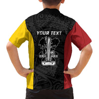 Personalised PNG Madang Province Family Matching Off The Shoulder Long Sleeve Dress and Hawaiian Shirt Bird of Paradise Tattoo Flag Motif LT9 - Polynesian Pride
