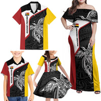 Personalised PNG Madang Province Family Matching Off Shoulder Maxi Dress and Hawaiian Shirt Bird of Paradise Tattoo Flag Motif LT9 - Polynesian Pride
