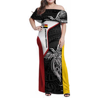 Personalised PNG Madang Province Family Matching Off Shoulder Maxi Dress and Hawaiian Shirt Bird of Paradise Tattoo Flag Motif LT9 Mom's Dress Yellow - Polynesian Pride