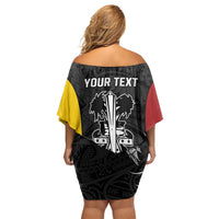 Personalised PNG Madang Province Family Matching Off Shoulder Short Dress and Hawaiian Shirt Bird of Paradise Tattoo Flag Motif LT9 - Polynesian Pride