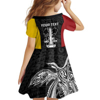 Personalised PNG Madang Province Kid Short Sleeve Dress Bird of Paradise Tattoo Flag Motif LT9 - Polynesian Pride