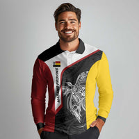 Personalised PNG Madang Province Long Sleeve Polo Shirt Bird of Paradise Tattoo Flag Motif LT9 - Polynesian Pride