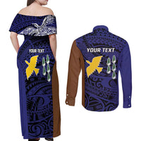 Personalised PNG Manus Province Couples Matching Off Shoulder Maxi Dress and Long Sleeve Button Shirt Bird of Paradise Tattoo Flag Motif LT9 - Polynesian Pride