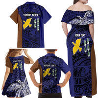 Personalised PNG Manus Province Family Matching Off Shoulder Maxi Dress and Hawaiian Shirt Bird of Paradise Tattoo Flag Motif LT9 - Polynesian Pride