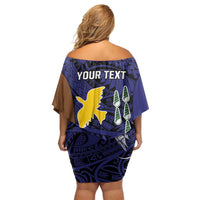 Personalised PNG Manus Province Family Matching Off Shoulder Short Dress and Hawaiian Shirt Bird of Paradise Tattoo Flag Motif LT9 - Polynesian Pride