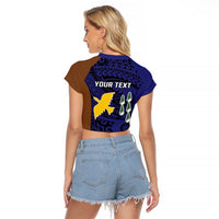 Personalised PNG Manus Province Raglan Cropped T Shirt Bird of Paradise Tattoo Flag Motif LT9 - Polynesian Pride