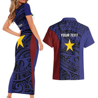 Personalised PNG Milne Bay Province Couples Matching Short Sleeve Bodycon Dress and Hawaiian Shirt Bird of Paradise Tattoo Flag Motif LT9 - Polynesian Pride