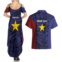 Personalised PNG Milne Bay Province Couples Matching Summer Maxi Dress and Hawaiian Shirt Bird of Paradise Tattoo Flag Motif LT9 - Polynesian Pride