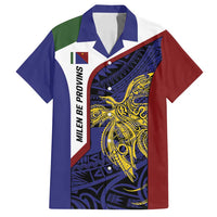 Personalised PNG Milne Bay Province Family Matching Off Shoulder Maxi Dress and Hawaiian Shirt Bird of Paradise Tattoo Flag Motif LT9 Dad's Shirt - Short Sleeve Blue - Polynesian Pride