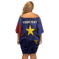 Personalised PNG Milne Bay Province Family Matching Off Shoulder Short Dress and Hawaiian Shirt Bird of Paradise Tattoo Flag Motif LT9 - Polynesian Pride