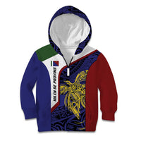 Personalised PNG Milne Bay Province Kid Hoodie Bird of Paradise Tattoo Flag Motif LT9 Zip Hoodie Blue - Polynesian Pride