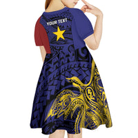 Personalised PNG Milne Bay Province Kid Short Sleeve Dress Bird of Paradise Tattoo Flag Motif LT9 - Polynesian Pride