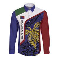 Personalised PNG Milne Bay Province Long Sleeve Button Shirt Bird of Paradise Tattoo Flag Motif LT9 Unisex Blue - Polynesian Pride