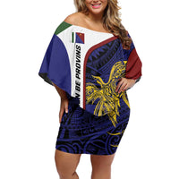 Personalised PNG Milne Bay Province Off Shoulder Short Dress Bird of Paradise Tattoo Flag Motif LT9 Women Blue - Polynesian Pride