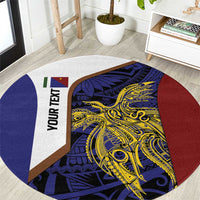 Personalised PNG Milne Bay Province Round Carpet Bird of Paradise Tattoo Flag Motif LT9 Blue - Polynesian Pride