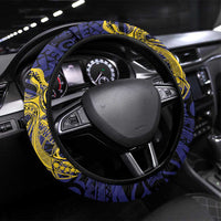 PNG Milne Bay Province Steering Wheel Cover Bird of Paradise Tattoo Flag Motif LT9 Universal Fit Blue - Polynesian Pride