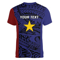 Personalised PNG Milne Bay Province Women V-Neck T-Shirt Bird of Paradise Tattoo Flag Motif LT9 - Polynesian Pride